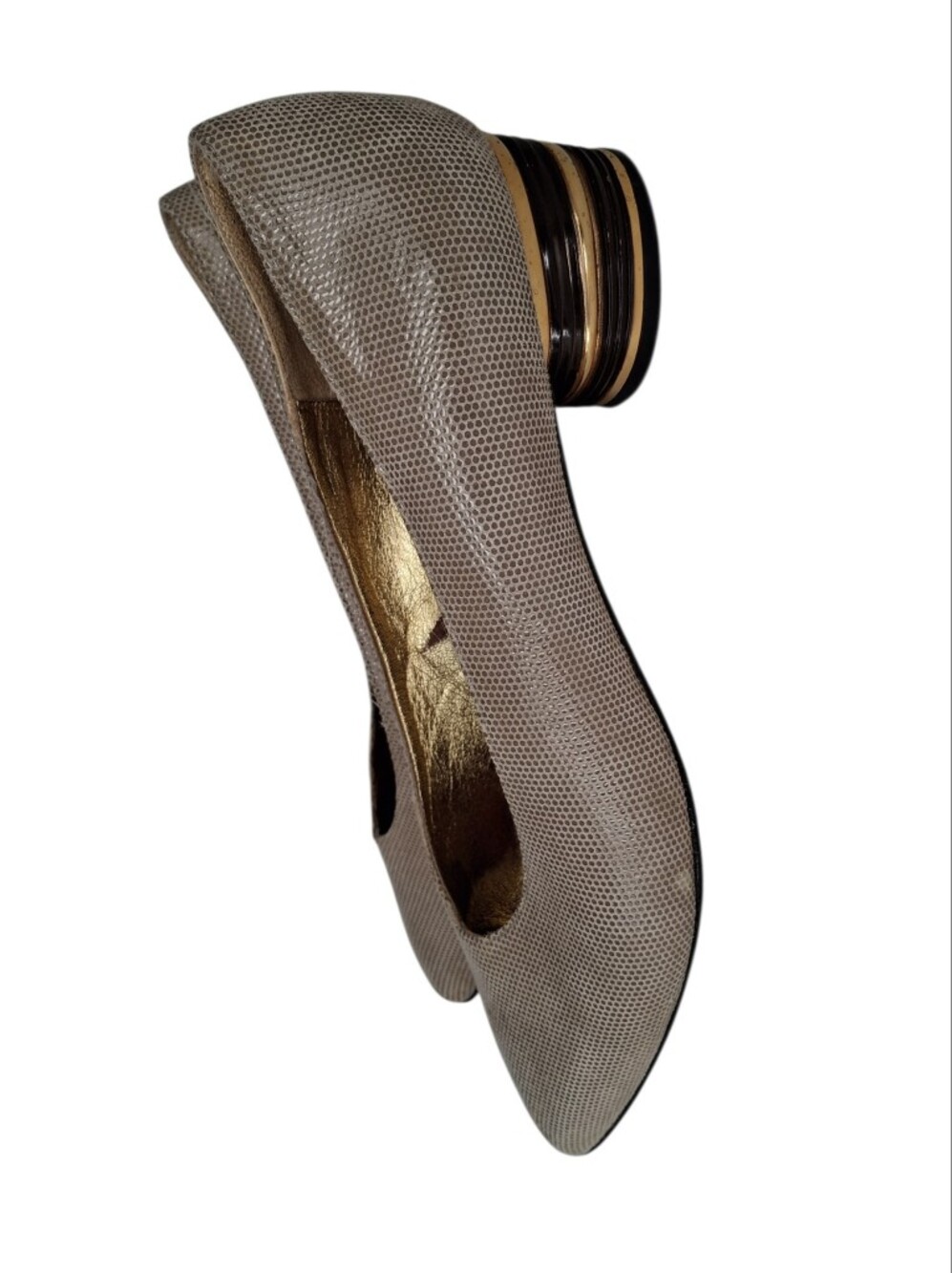 Timothy Hitsman Taupe Textured Pointed Toe Low Heel Pump Women's Size 9.5